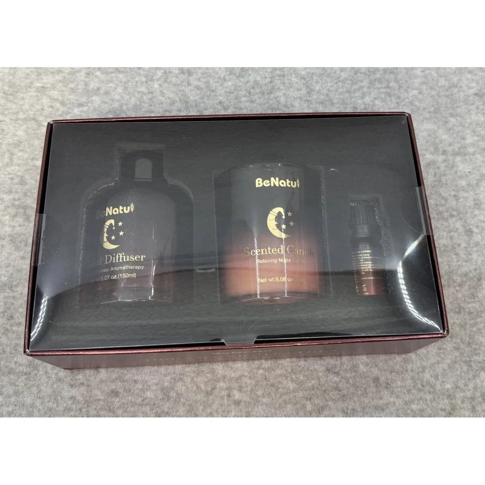 BeNatu Dreamy Nights Trio Lavender Candle Diffuser Essential Oil Gift Set